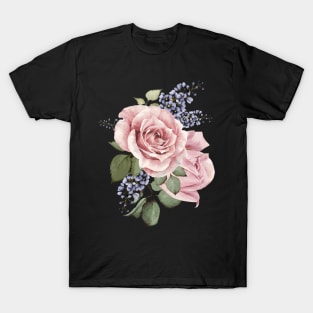 Centifolia Roses Garden Floral Design Pink Cut Flowers Hand-painted  Flower T-Shirt